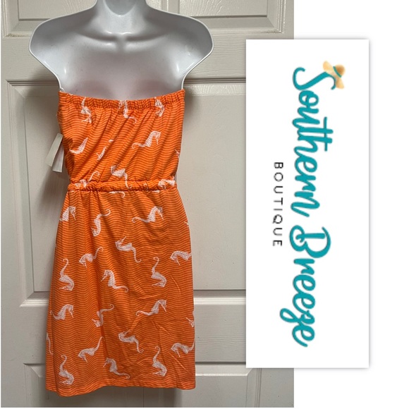Southern Breeze Tangerine Seahorse Strapless Mini Dress - Picture 2 of 9